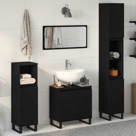 Bathroom Furniture Set Wall-mounted with Door 3 pcs Black Oak vidaXL (1/5)