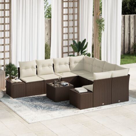 Garden Sofa Set with Cushion 9 pcs Brown and Cream Poly Rattan vidaXL (1/5)