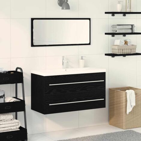 Sink cabinet with Drawer 3 pcs Black oak Engineered Wood vidaXL
