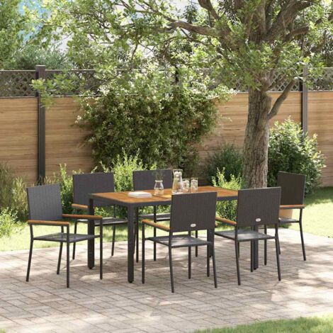 Garden Dining Set 7 pcs Black and Wood Poly Rattan vidaXL
