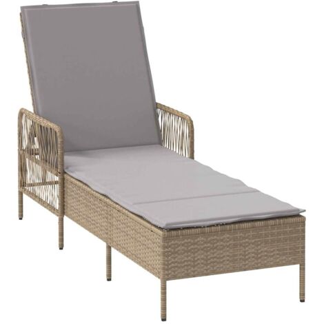 Sun lounger Reclining Beige 157 x 55 x 92cm Poly Rattan vidaXL