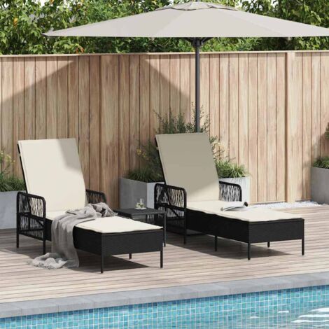 Sun lounger Reclining 2 pcs Black 35 x 35 x 32cm Poly Rattan vidaXL