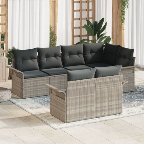 Garden Sofa Set with Cushion 7 pcs Light grey Poly rattan vidaXL (1/5)