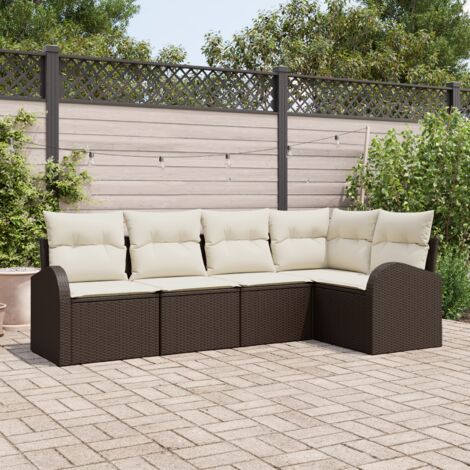 Garden Sofa Set with Cushion 5 pcs Brown and white Poly rattan vidaXL