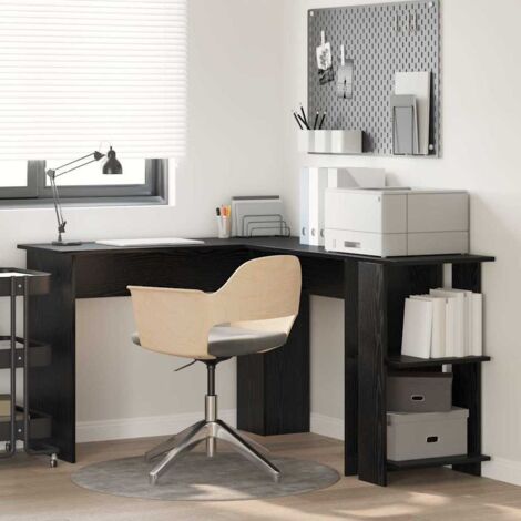 Corner Desk with Storage Black oak 140 x 113.5 x 75 cm vidaXL