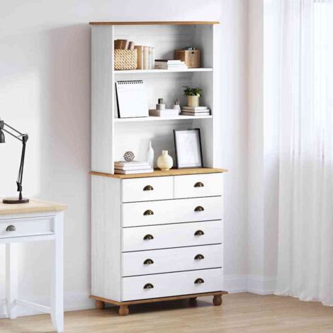 Hutch with Shelf ASKIM White 91 x 40 x 200.5 cm Solid Pine wood vidaXL (1/5)