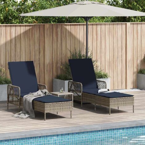 Sun lounger Reclining 2 pcs Grey 35 x 35 x 32cm Poly Rattan vidaXL