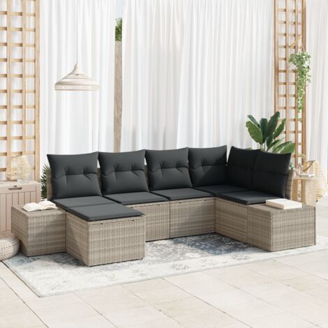 Garden Sofa Set with Cushion 6 pcs Light Grey Poly Rattan vidaXL (1/5)
