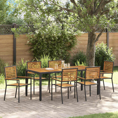 Garden Dining Set 7 pcs Black and Wood Poly Rattan vidaXL