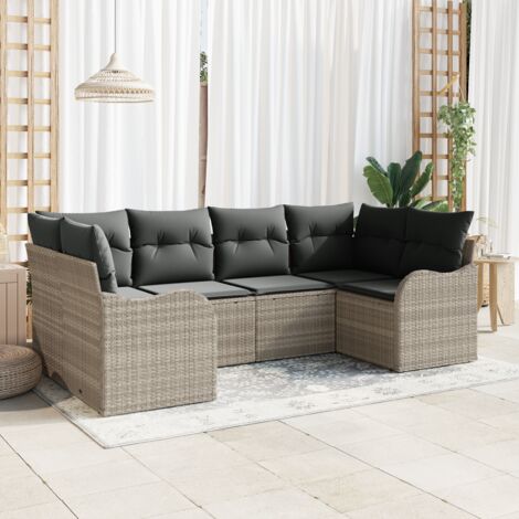Garden Sofa Set with Cushion 6 pcs Light grey Poly rattan vidaXL (1/5)