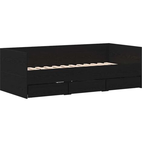 Daybed Frame with Drawers Black oak 90 x 190 cm Engineered wood vidaXL