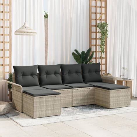Garden Sofa Set with Cushion 6 pcs Light grey Poly rattan vidaXL (1/5)