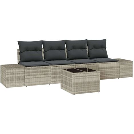 Sofa Set with Cushion with Pillow 5 pcs Light Grey Poly Rattan vidaXL (1/5)