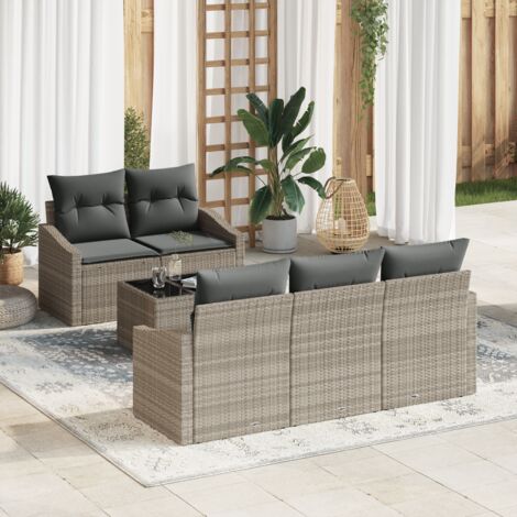 Sofa Set with Cushion with Pillow 6 pcs Light Grey Poly Rattan vidaXL (1/5)