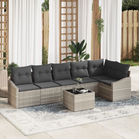 Garden Sofa Set 7 pcs Light grey Poly rattan vidaXL (1/5)
