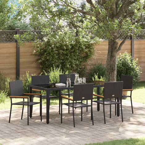 Garden Dining Set 7 pcs Black Poly Rattan vidaXL