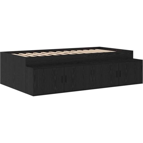 Storage Bed Frame Black oak 90 x 200 cm Engineered wood vidaXL