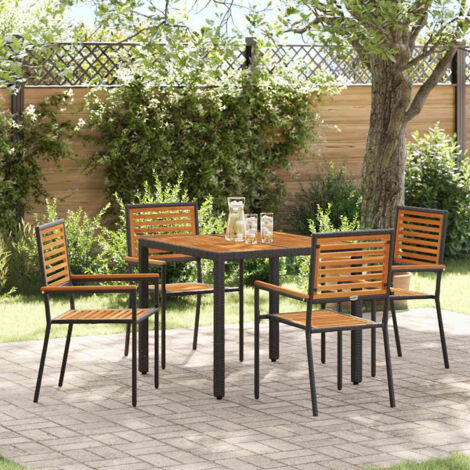 Garden Dining Set 5 pcs Black and Wood Poly Rattan vidaXL