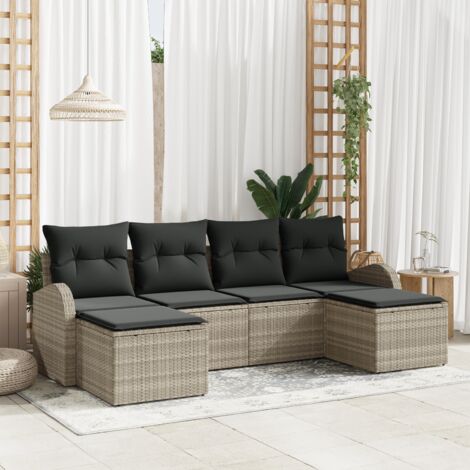 Garden Sofa Set with Cushion 6 pcs Light Grey Poly Rattan vidaXL (1/5)