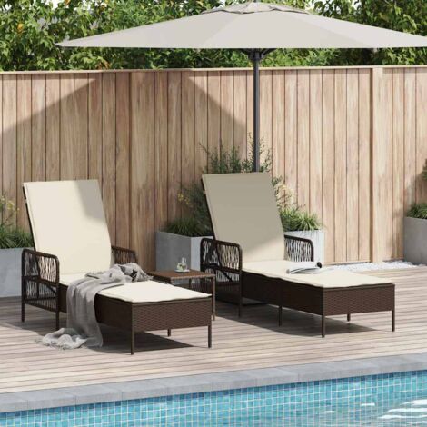 Sun lounger Reclining 2 pcs Brown 35 x 35 x 32cm Poly Rattan vidaXL