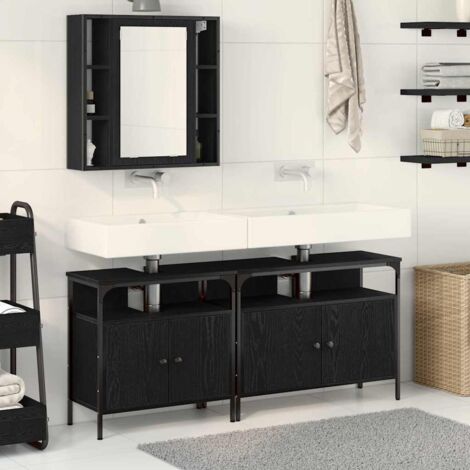 3 Piece Bathroom Furniture Set Black Oak Engineered Wood vidaXL (1/5)
