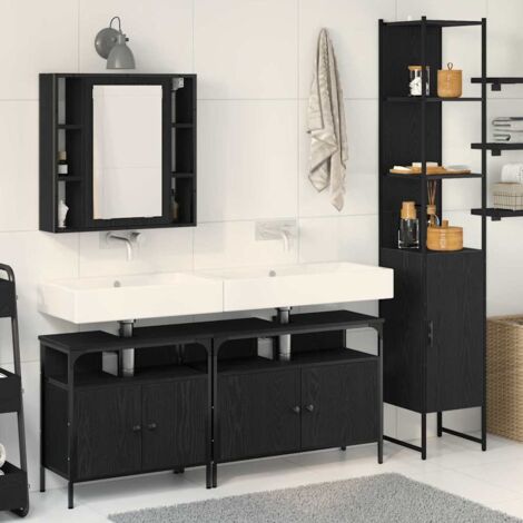 Bathroom Cabinet Set with Shelf 4 pcs Black oak Engineered wood vidaXL (1/5)