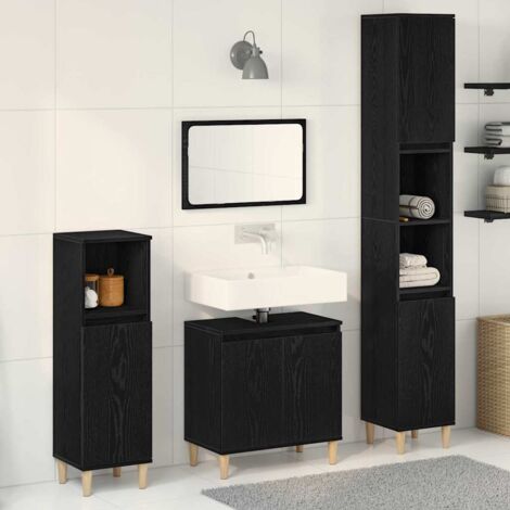 Bathroom Furniture Set Wall-mounted with Door 3 pcs Black Oak vidaXL