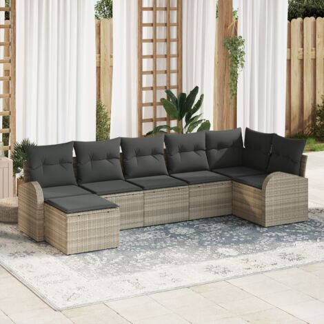 Garden Sofa Set with Cushion 7 pcs Light Grey Poly Rattan vidaXL (1/5)