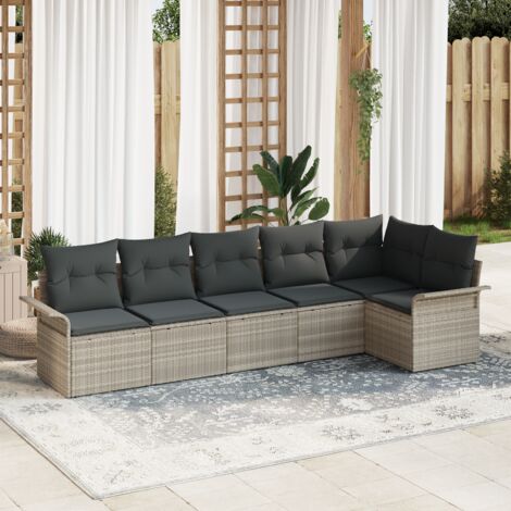 Garden Sofa Set with Cushion 6 pcs Light grey Poly rattan vidaXL (1/5)