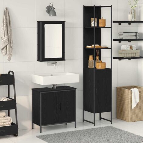 Bathroom Furniture Set with Shelf 3 pcs Black Engineered wood vidaXL (1/5)