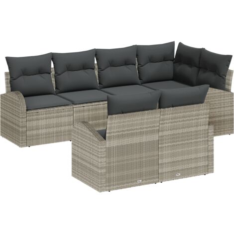 Garden Sofa Set with Cushion 7 pcs Light grey Poly rattan vidaXL (1/5)