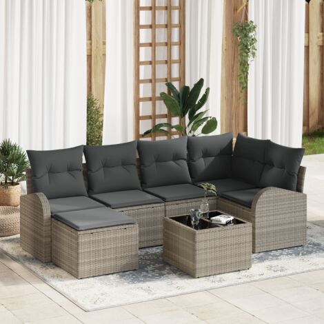 Sofa Set with Cushion with Storage 7 pcs Light Grey Poly Rattan vidaXL
