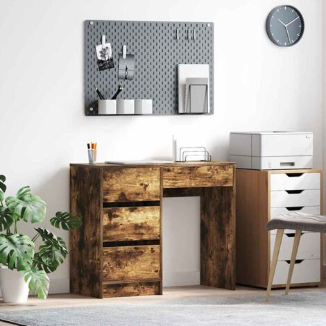 Desk with Drawer Smoked Oak 90 x 37.5 x 75 cm Engineered Wood vidaXL