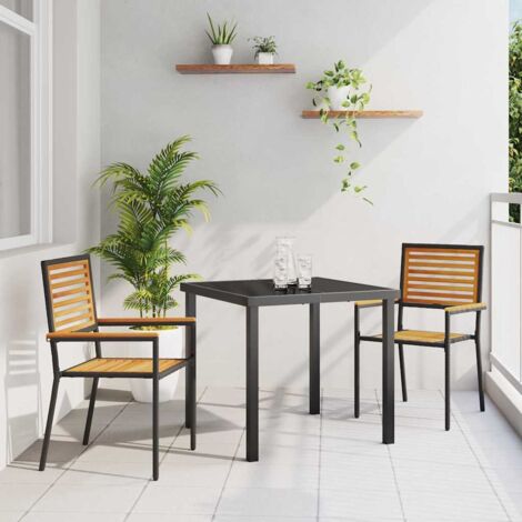 Garden Stacking Chairs 2 pcs Brown and Black vidaXL