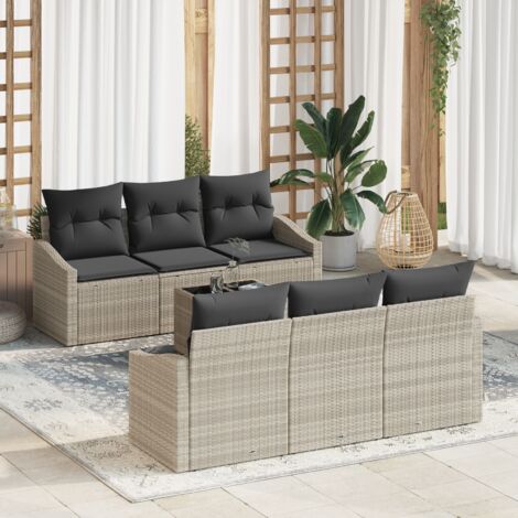 Sofa Set with Cushion Manual 7 pcs Light Grey Poly Rattan vidaXL (1/5)