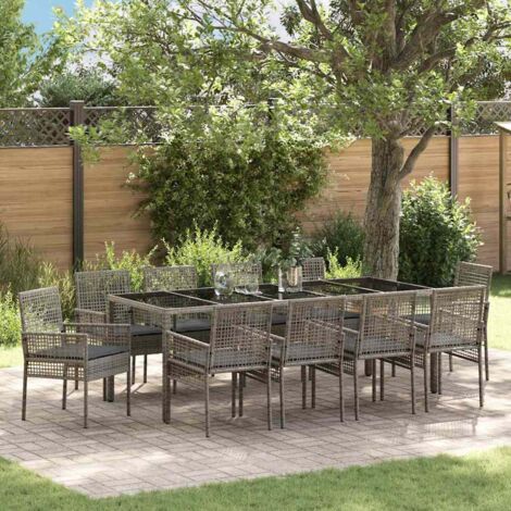 Garden Dining Set 11 pcs Grey Poly rattan vidaXL