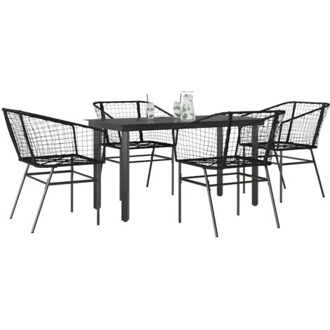 5 Piece Garden Dining Set Black Poly Rattan Glass vidaXL (1/5)