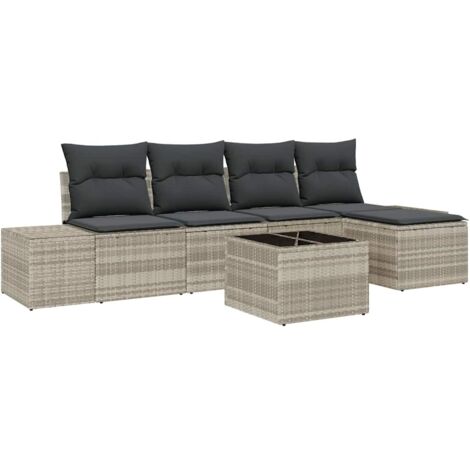 Garden Sofa Set with Cushion 6 pcs Light grey Poly Rattan vidaXL (1/5)