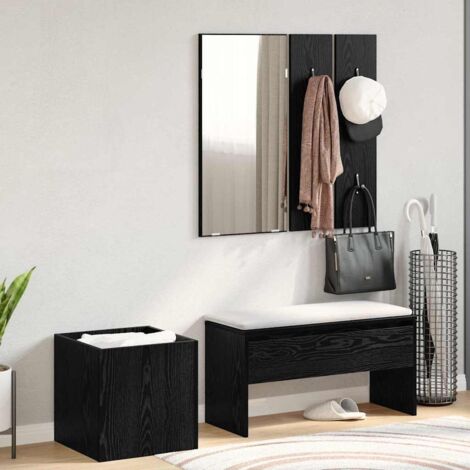 Hallway Furniture Set with Storage 5 pcs Black oak and Silver vidaXL