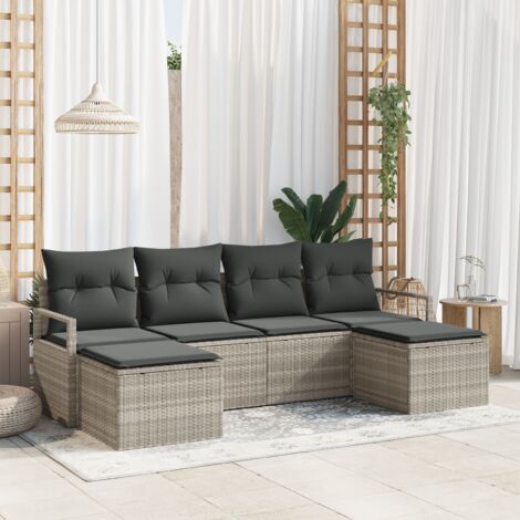Sofa Set 6 pcs Light grey Poly Rattan vidaXL (1/5)