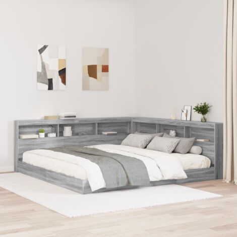 Bookcase Bed Grey Sonoma 180x200 cm Engineered Wood vidaXL