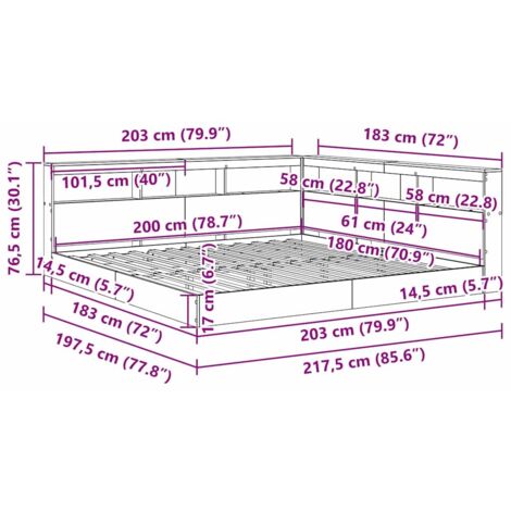 Bookcase Bed Grey Sonoma 180x200 cm Engineered Wood vidaXL