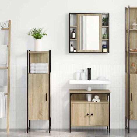 Bathroom Furniture Set with Shelf 3 pcs Brown Engineered wood vidaXL (1/5)