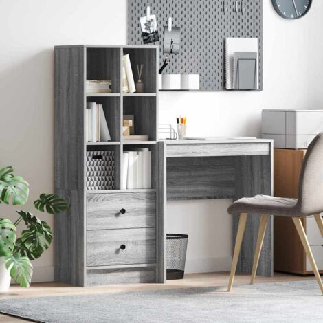Desk with Storage with Drawer 2 pcs Grey sonoma Engineered wood vidaXL