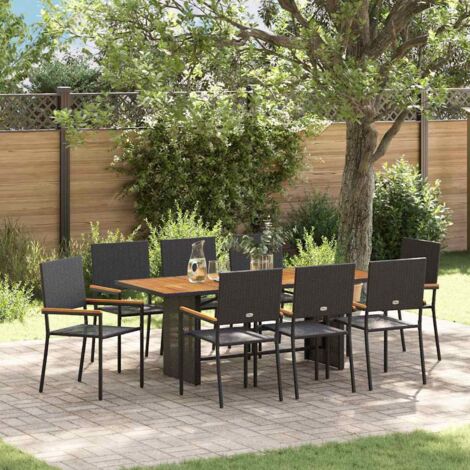 Garden Dining Set 9 pcs Black and Brown Poly Rattan vidaXL