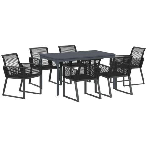 Garden Dining Set 7 pcs Black Steel and poly rattan vidaXL