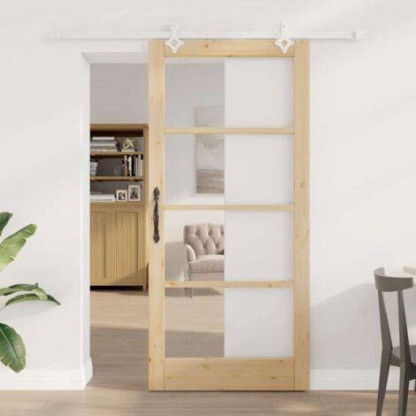 vidaXL Sliding Door Manual Brown 93 x 202 cm Wood and metal