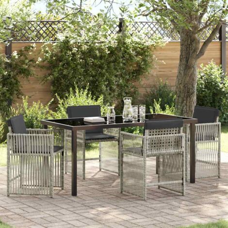 Garden Dining Set 5 pcs Light grey Poly rattan vidaXL (1/5)