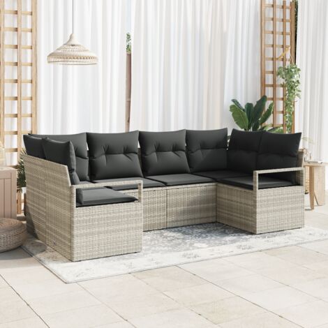 Sofa Set with Cushion 6 pcs Light grey Poly Rattan vidaXL (1/5)
