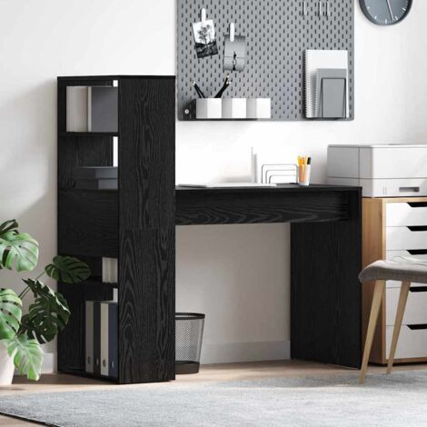 Desk with Shelf Black oak 113 x 54 x 120 cm Engineered wood vidaXL